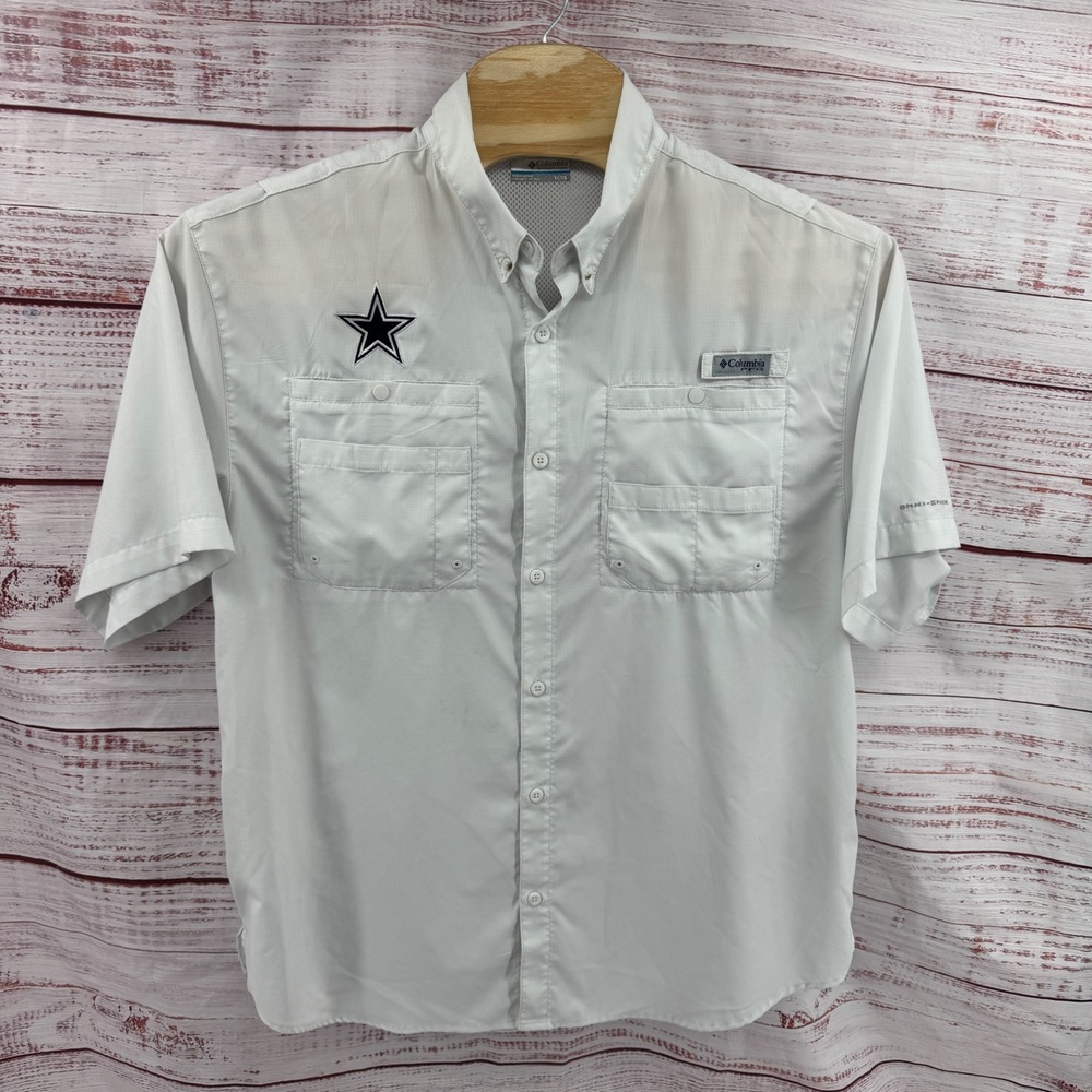 Columbia PFG Dallas Cowboys Shirt Mens‎ XL White Short Sleeve Fishing Vented NFL